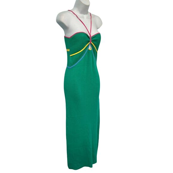 Mother So Knotty Green Multistripe Groove With Me Halter Midi Dress Sz S NEW Tag - Picture 11 of 12